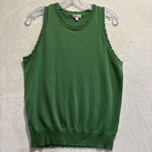 Minnie Rose Cotton Cashmere Frayed Tank Sleeveless Women's Size XL Green Knit